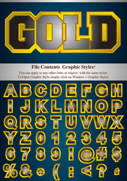 Metallische Buchstaben mit grafischem Stil — Stockvektor