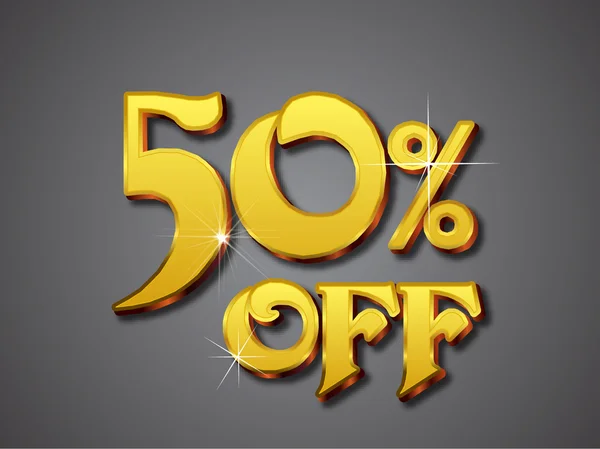 50 por cento fora Escrever em Gold 3D Font — Vetor de Stock