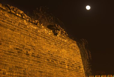 Ancient City Wall Park at Night with Moon Beijing China clipart