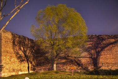 City wall park yeşil Söğüt ve gölgeler Pekin Çin ile