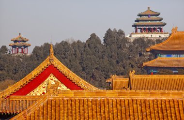 Jinshang Park from Forbidden City Yellow Roofs Gugong Palace Bei clipart