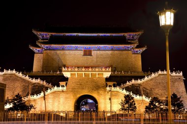 Zhengyang Gate with Streetlight Tiananmen Square Beijing China N clipart