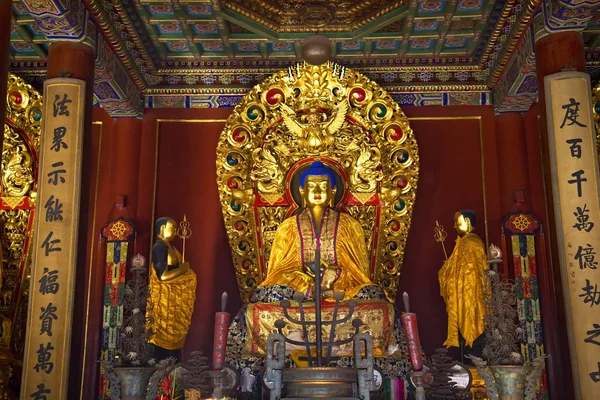 Niebieski Budda ołtarz szczegóły yonghe gong buddyjskiej świątyni beijing ch — Zdjęcie stockowe
