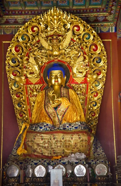 Blue buddha handen details yonghe gong boeddhistische tempel Peking ch — Stockfoto