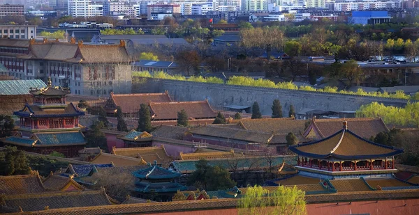 Pavillons rouges et bleus dans la Cité Interdite Pékin Chine — Photo
