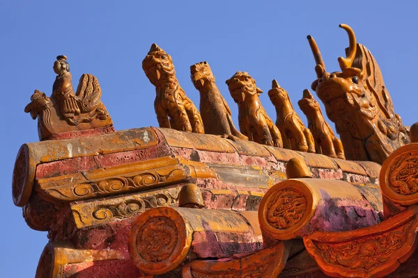 Roof Figurines Yellow Roofs Gugong Forbidden City Palace Beijing — Stock Photo, Image