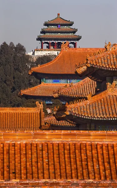 Jinshang Park from Forbidden City Yellow Roofs Gugong Palace Bei — Stock Photo, Image