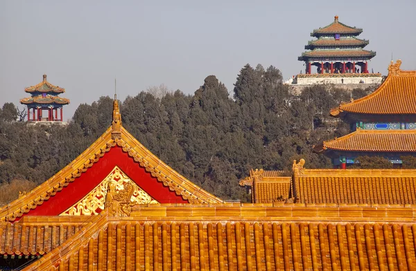 Jinshang Park from Forbidden City Yellow Roofs Gugong Palace Bei — Stock Photo, Image