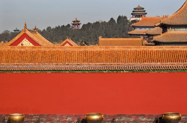 Jinshang Park from Forbidden City Yellow Roofs Red Walls Gugong — Stock Photo, Image