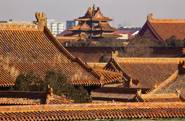 Watch Tower Forbidden City Yellow Roofs Gugong Palace Beijing Ch — Stock Photo, Image