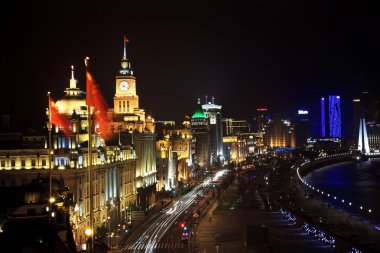 Shanghai Bund at Night With Cars clipart