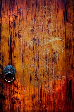 Old Carved Wooden Door Jinli Street Sichuan China clipart