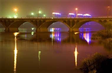 Bridge Hun River at Night with Reflections Liaoning Province Chi clipart