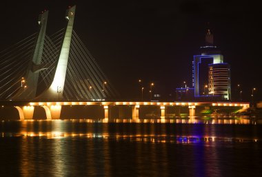 Tianhu Bridge Fushun Liaoning China at Night with Reflections clipart