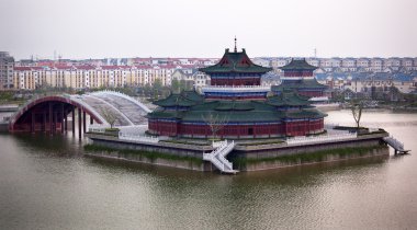 Ancient Temple Jinming Lake Apartment Buildings Kaifeng China clipart