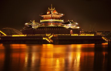Ancient Temple Night Reflection Bridge Jinming Lake Kaifeng Chin clipart