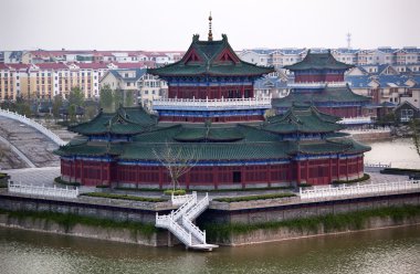 Ancient Temple Apartment Buildings Jinming Lake Kaifeng China clipart