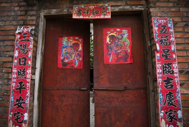 Çin yeni yıl süslemeleri ve Tanrılar köylü Köyü chengdu si