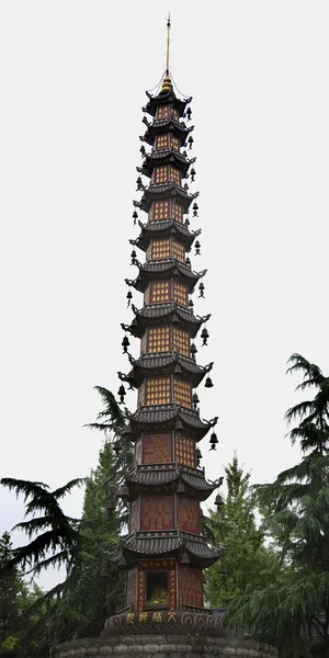 Tunn lång brun pagoda wenshu yuan buddhistiska tempel chengdu sichu — Stockfoto