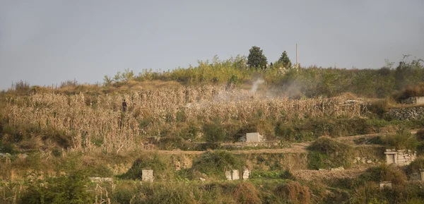 stock image Peasant Burning Fields with Graves Guizhou China