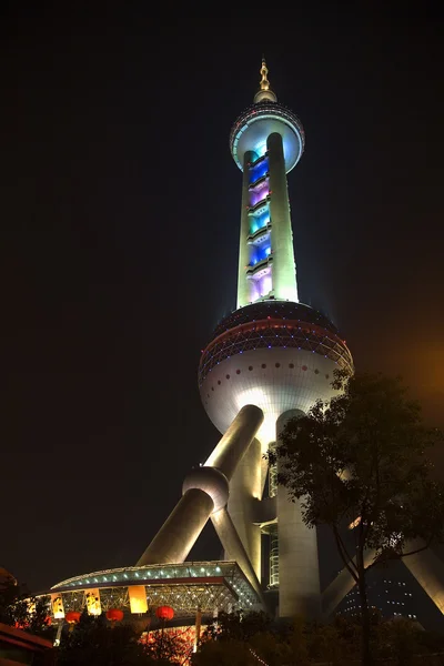 Shanghai TV Tower Lanternes chinoises de nuit Pudong Chine — Photo
