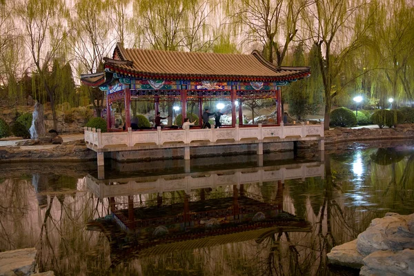 Wushu στο πάρκο, εν ενεργεία Τάι Τσι, ναός του ήλιου περιπτέρου — Φωτογραφία Αρχείου