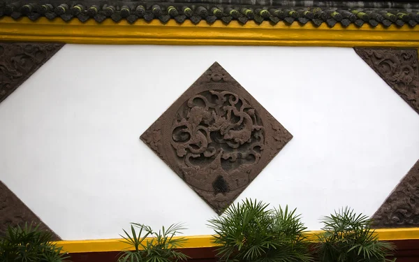 White Yellow Wall Carvings Wenshu Yuan Temple Chengdu Sichuan Ch — Stock Photo, Image