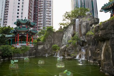 Water Garden High Rise Buildings Wong Tai Sin Taoist Temple Kowl clipart