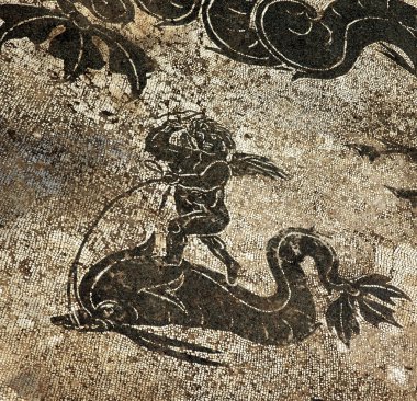 Ancient Roman Cupid Dolphin Mosaic Floor Ostia Antica Rome Italy clipart