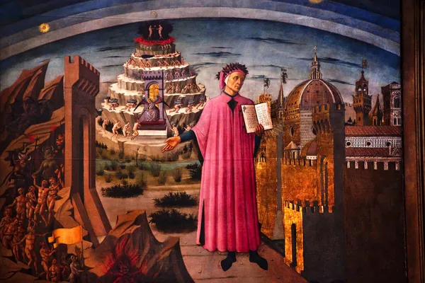 Dante Božská komedie katedrály duomo a bazilika Florencie je — Stock fotografie