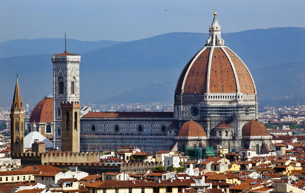 Duomo Basilica Cathedral Church Giotto's Bell Tower From Michelangelo Square, Piazza Michelangelo, Florence Italy