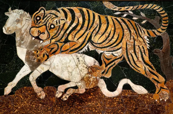 Mosaico romano Tigre Caça Museu Capitolino Roma Itália — Fotografia de Stock