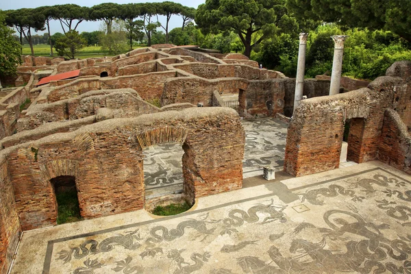 Ókori római fürdő, a Neptunusz mozaik padló ostia antica római i — Stock Fotó