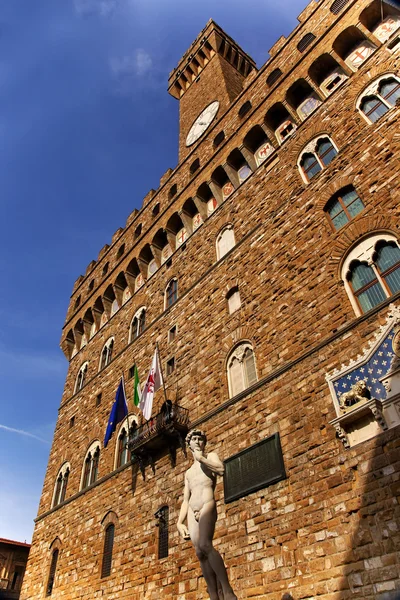 Palazzo della signoria palazzo vecchio david heykeli kopya florenc — Stok fotoğraf
