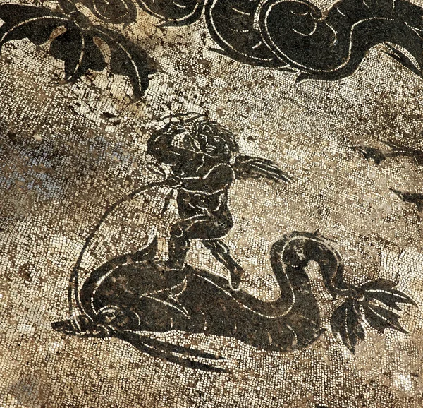 Ancient Roman Cupid Dolphin Mosaic Floor Ostia Antica Rome Italy — Stock Photo, Image