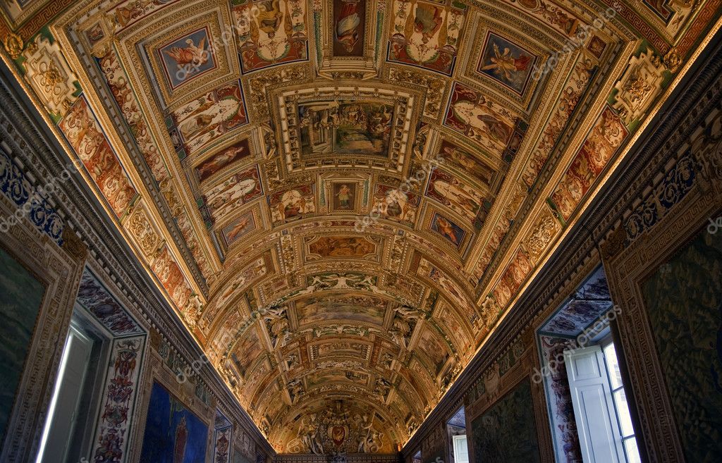 Vatican Museum Inside Map Room Papal Symbol Ceiling Details Rome ...