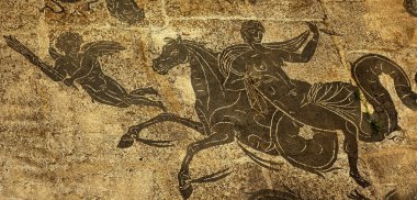 Ancient Roman Woman on Horse Cupid Floors Baths of Neptune Osti clipart