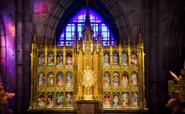 Golden Altar with Blue Stained Glass Background, Temple of Atone clipart