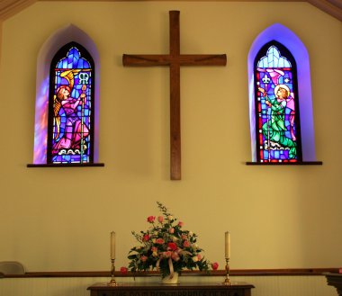 Church Interior With Stained Glass Windows clipart