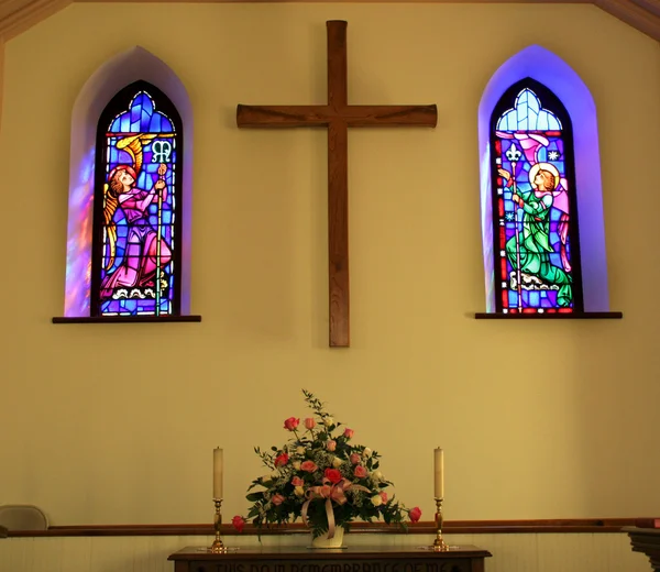Church Interior With Stained Glass Windows — Stock Photo, Image