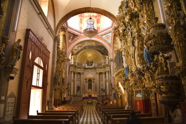 Santa Clara Church Pink Dome Golden Altar Queretaro Mexico clipart