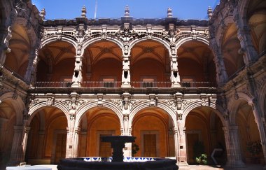 Fountain Courtyard Orange Arches Sculptures Queretaro Mexico clipart