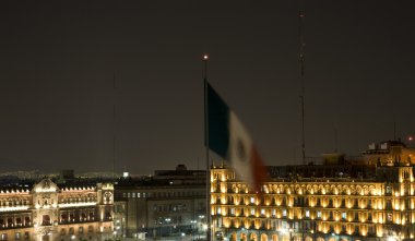 President's Palace Mexico Zocalo with Flag at Night clipart