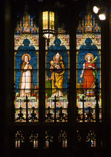 Saints Pope Stained Glass Long St. Patrick's Cathedral New York — Stock Photo, Image