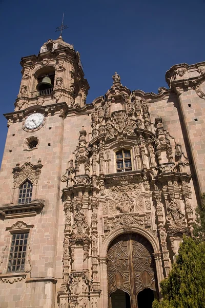 Puerta Steeple Front Valencia Iglesia Guanajuato México Pink Stone — Foto de Stock