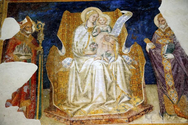 Madonna and Child Fresco por Taddeo di Bartolo Fuera de San Gimign — Foto de Stock