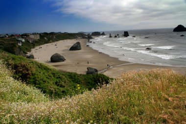 Bandon beach oregon deniz yığar, adil gökyüzü, okyanus