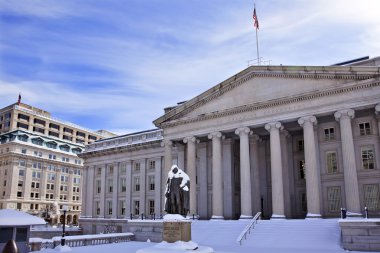 US Treasury Department Albert Gallatin Statue After Snow Washing clipart