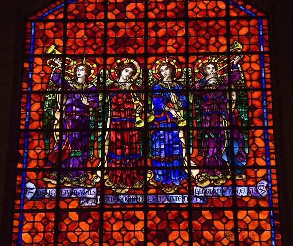 Kolorowe anioły z instrumentami muzycznymi barwione szkło misji d — Zdjęcie stockowe