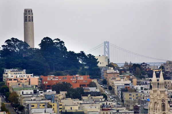 Coit Tower Saint Peter Paul Church Bridge San Francisco Californ — Stock Photo, Image